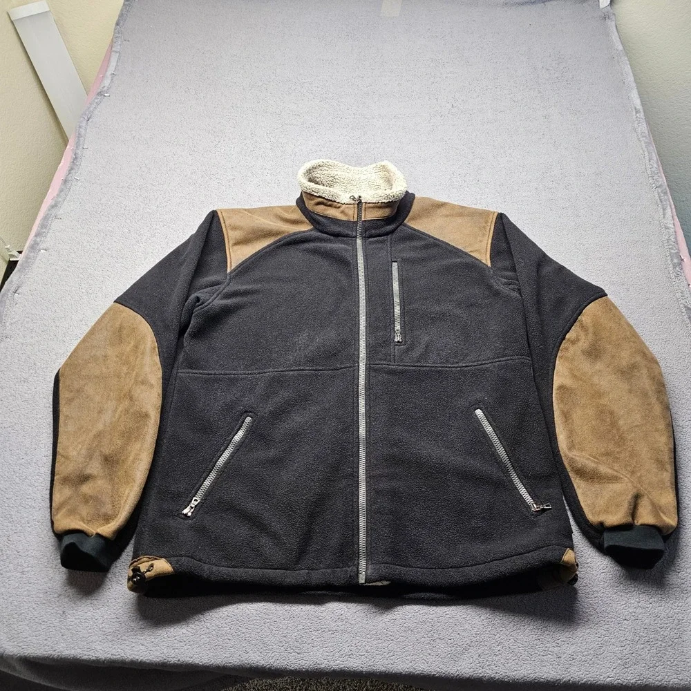 Kuhl Alpenwurxs Fleece Jacket Mens L Black Brown Full Zip Sherpa Collar Outdoor